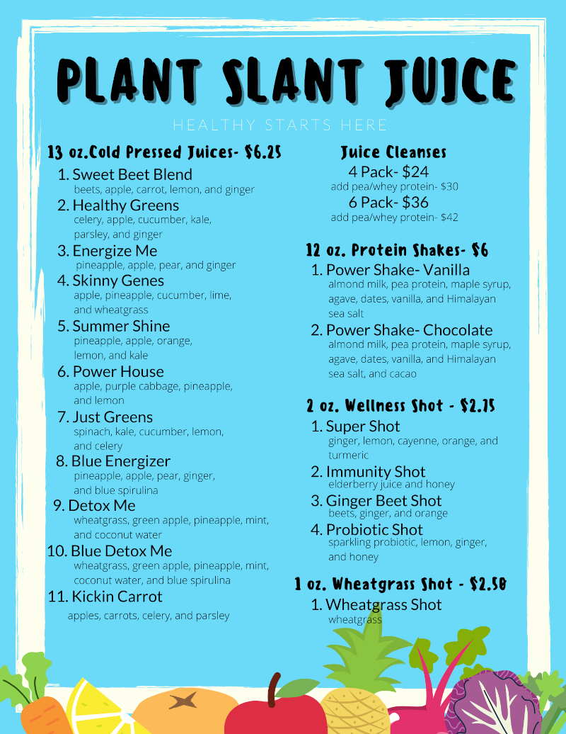 Plant Slant Juice Menu 1